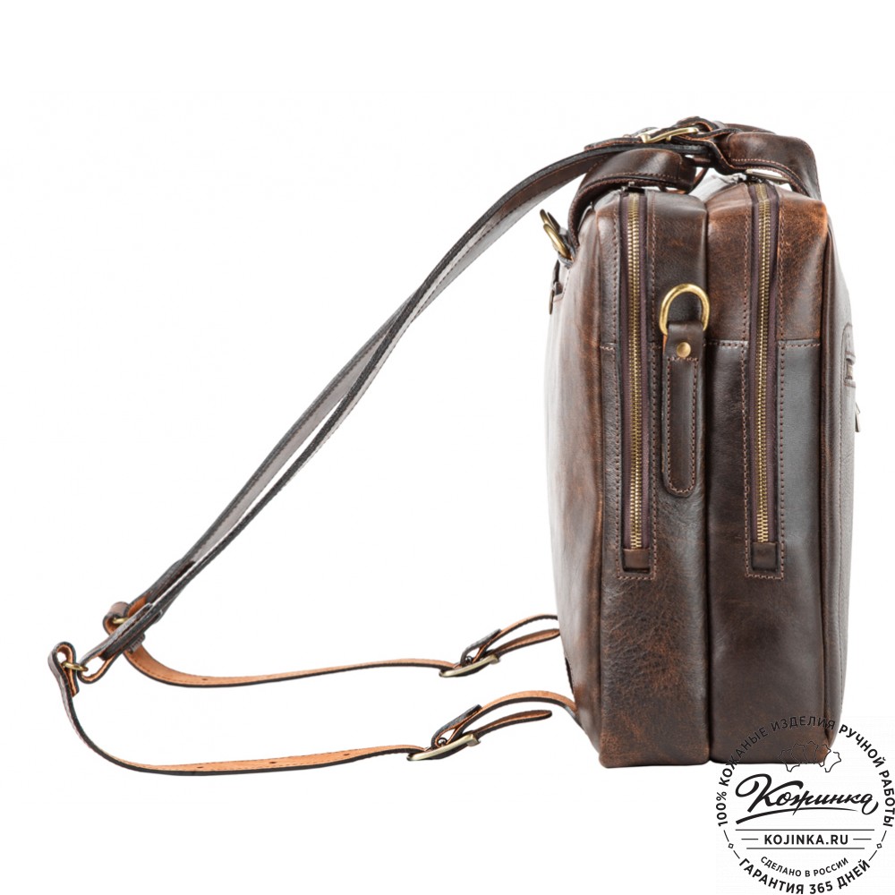 Кожаная мужская сумка-рюкзак "Генри" (коричневый эксклюзив)